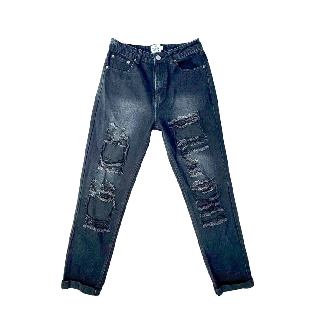 Rockn Rev Black Distressed Grunge High Rise 100% Cotton Jeans Size 8